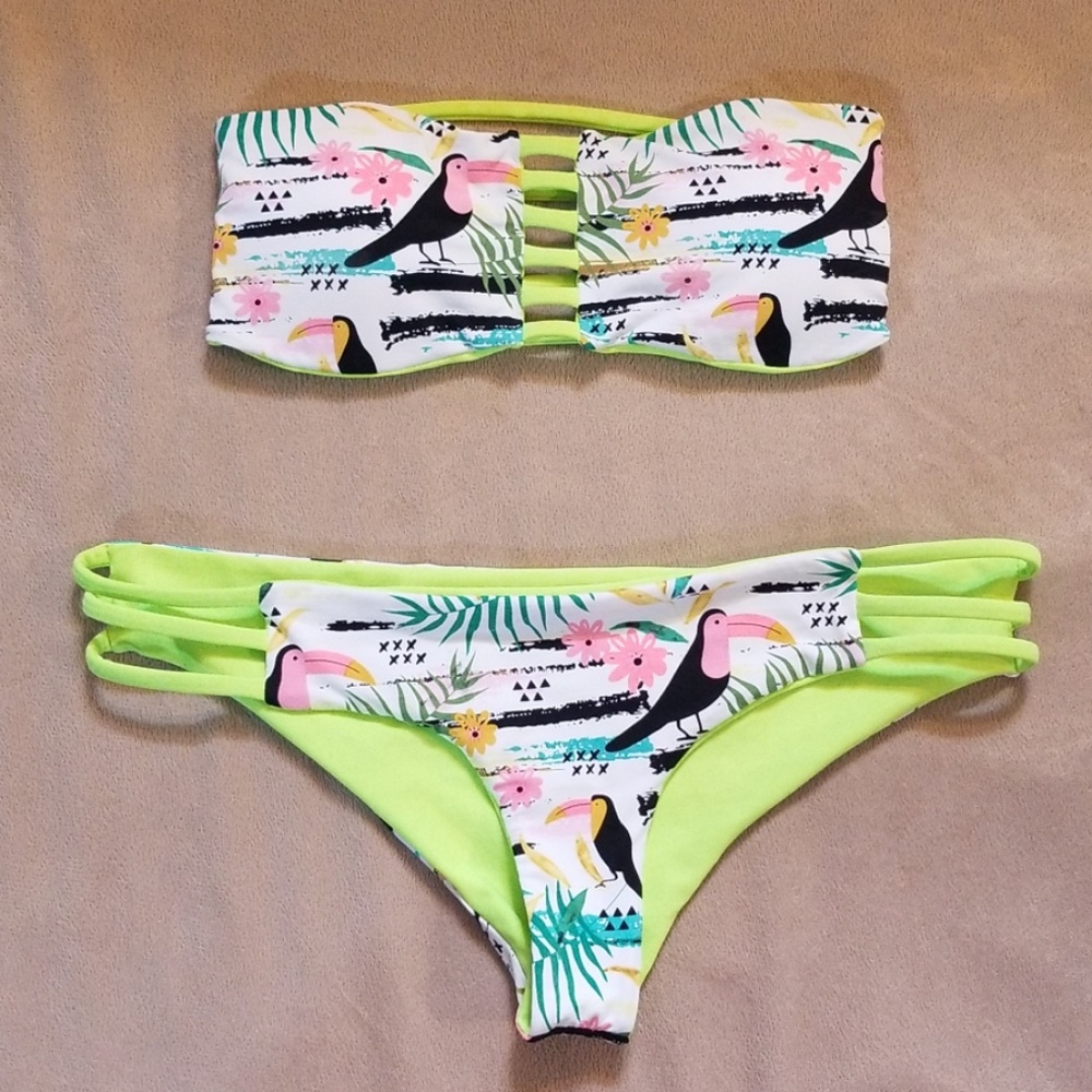 Khongboom bikini toucan lime green white sz Small
